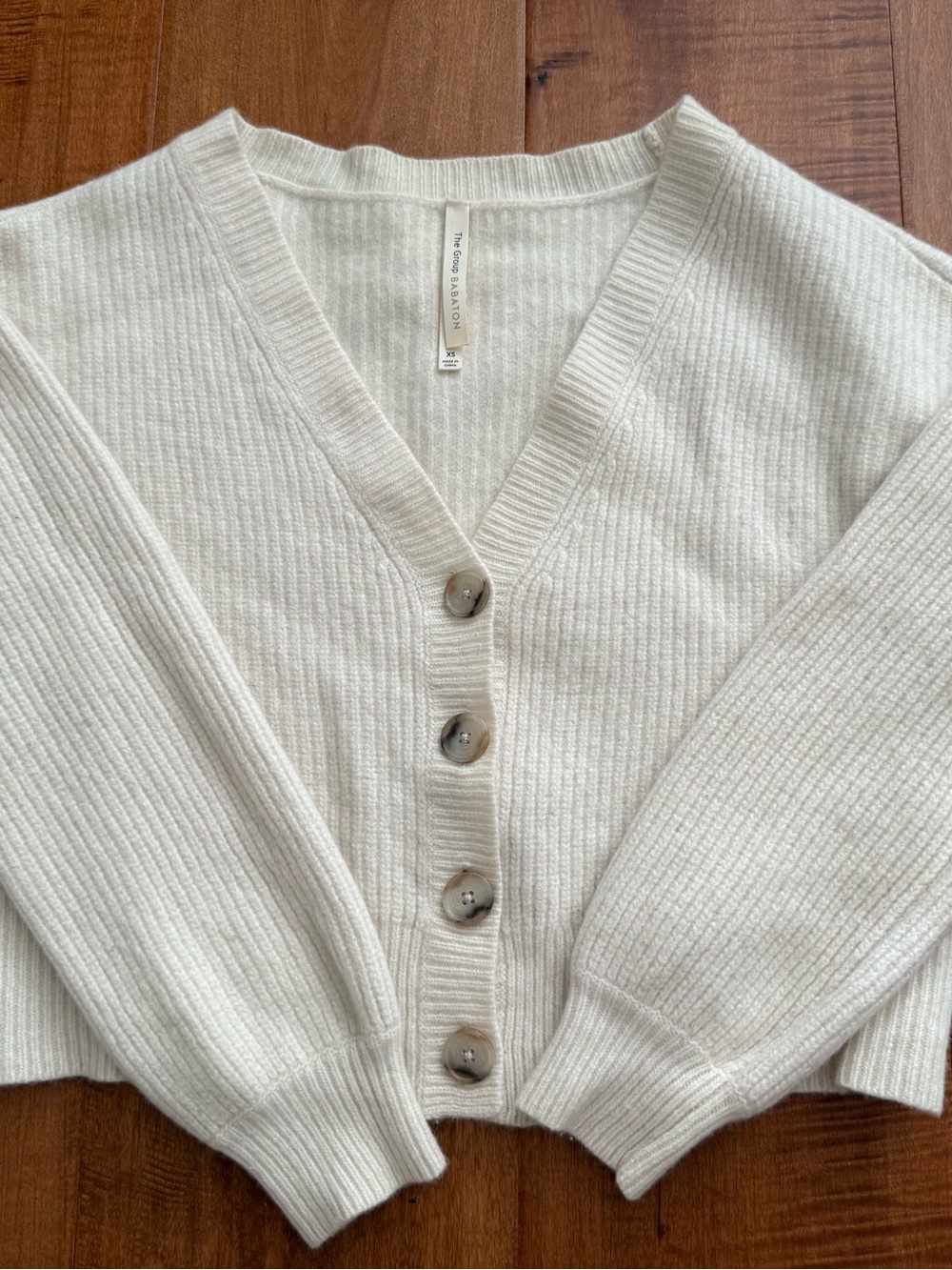 Babaton Cream Ribbed V-Neck Button Cardigan